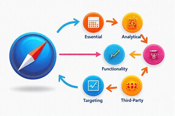 Illustration of data flowing from a browser through various types of cookies