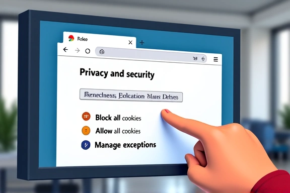 Illustration of a hand interacting with browser cookie settings