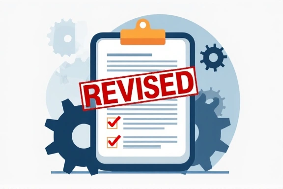 Illustration of a document with a 'Revised' stamp, symbolizing policy updates