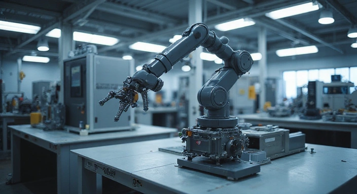 Image of a robotic arm in an automated factory setting