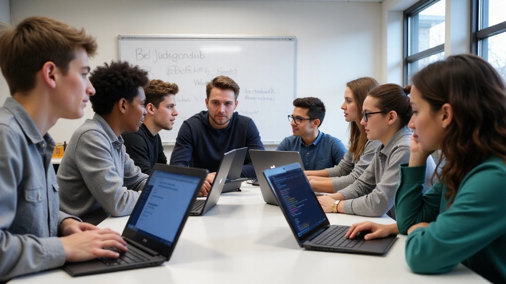 Students collaborating on a coding project in a modern classroom setting